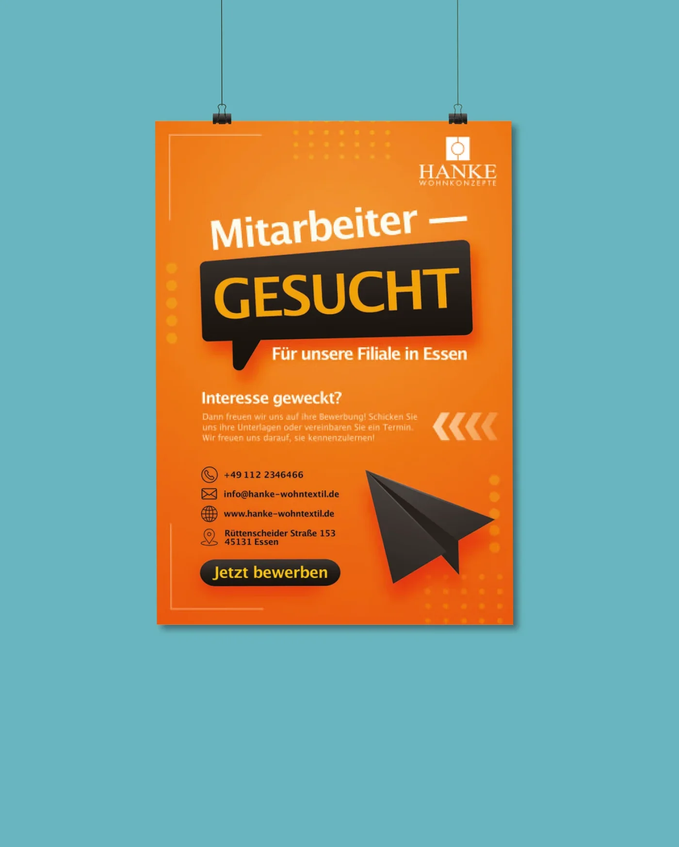 Flyer- und Plakatdesign für Hanke Wohnkonzepte – klare Gestaltung, starke Farben, druckfertige Umsetzung (Dortmund)