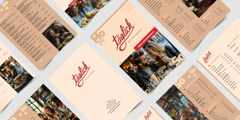 Täglich – Corporate Identity und Speisekarten-Layout, Printdesign